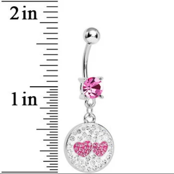 Clear Rhinestone Paved Belly Button Ring, Naval Ring With Pretty Pink Gems (OS) - Picture 2 of 2